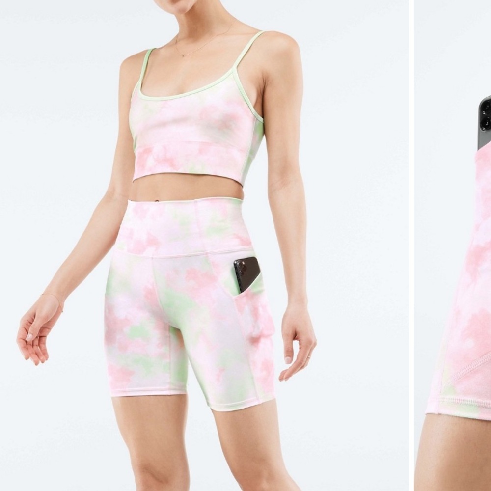 Fabletics Oasis High Waisted Tie Dye Biker Shorts